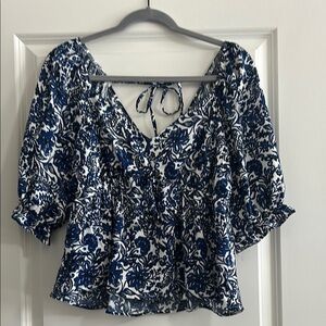 Floral Blue and White Women's Top
